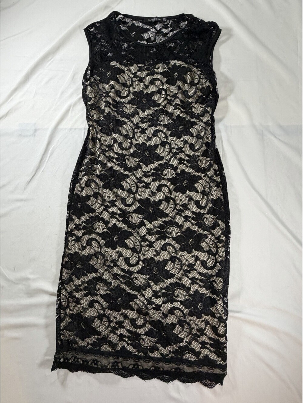HOMEYEE Black Floral Lace Overlay Sleeveless Sheath Dress 8